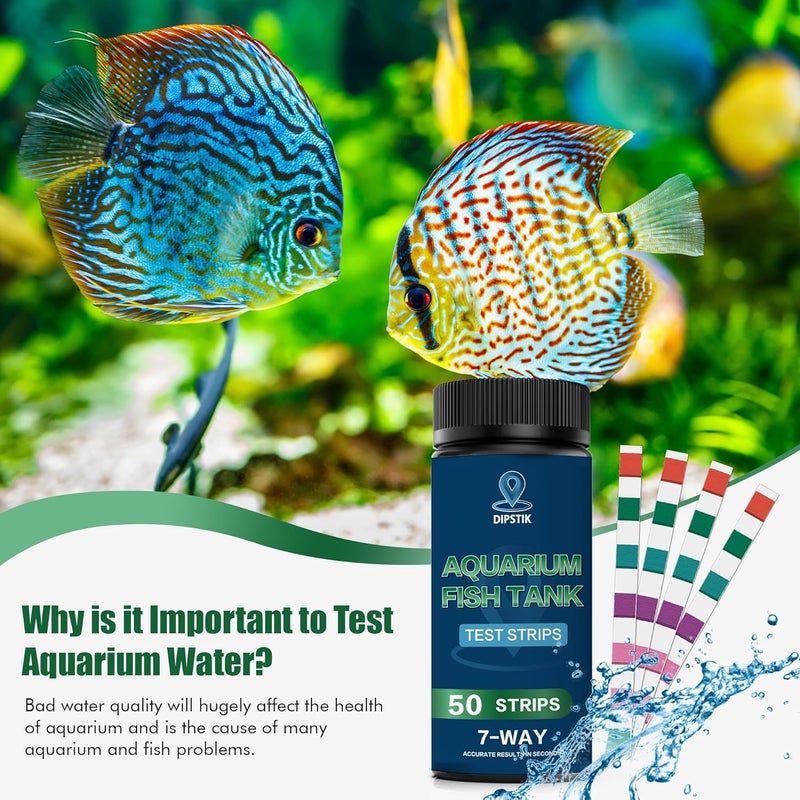 DIPSTIK Aquarium Test Strips, 7-Way Aquarium Test Kit for Freshwater Saltwater,50 Strips Quick and Accurate Fish Tank Pond Test Strips,Test Nitrate, Nitrite, Chlorine,Hardness,Alkalinity, Carbonate, Ph - Image 5